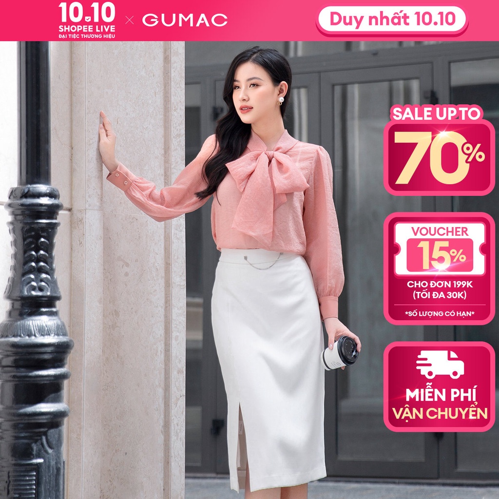 Chân váy nữ dáng dài xẻ trước, màu trắng phối phụ kiện sang trọng VD09029
