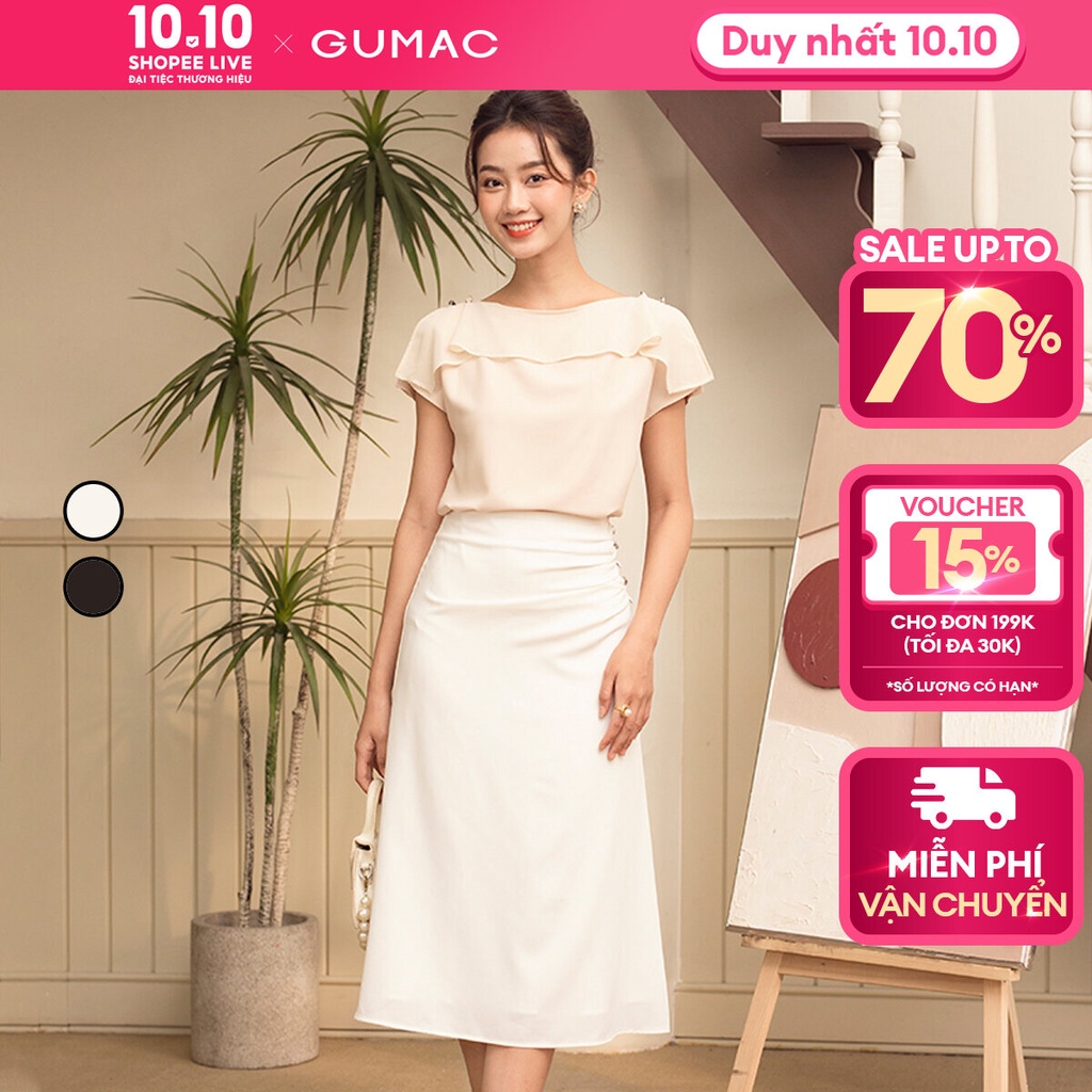 Chân váy A nhún sườn thời trang GUMAC VD06034