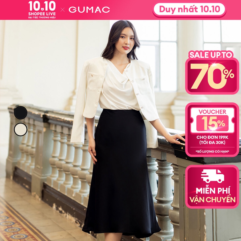 Chân váy midi lụa xòe nhẹ sang trọng thời trang GUMAC VD07002