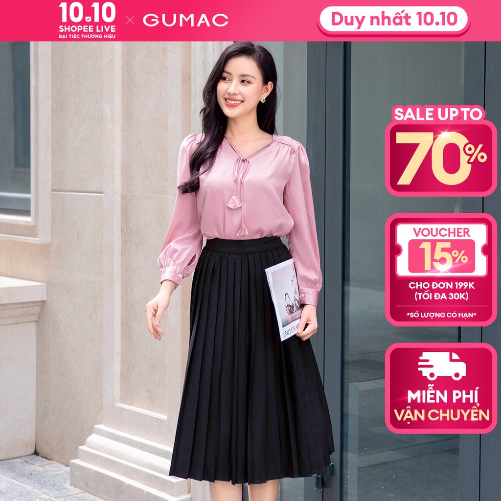 Chân váy xếp li nữ, màu đen - trắng sang trọng GUMAC VD09020