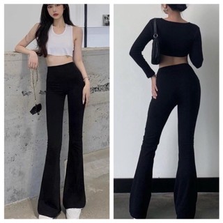 Quần ống loe quần legging cotton lưng cao co giãn 4 chiều siêu hack dáng