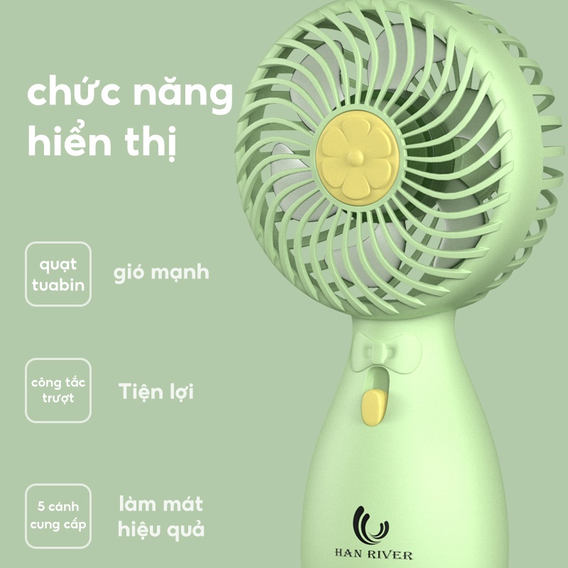 HAN RIVER Quạt nhỏ cầm tay di động lượng không khí cao - Hàng chính hãng