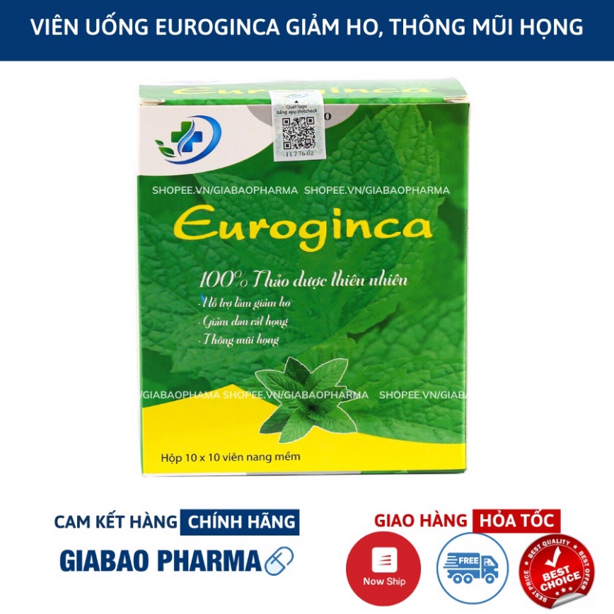 Euroginca hộp 100 viên Vinaphar giảm ho thông mũi họng giảm đau rát họng