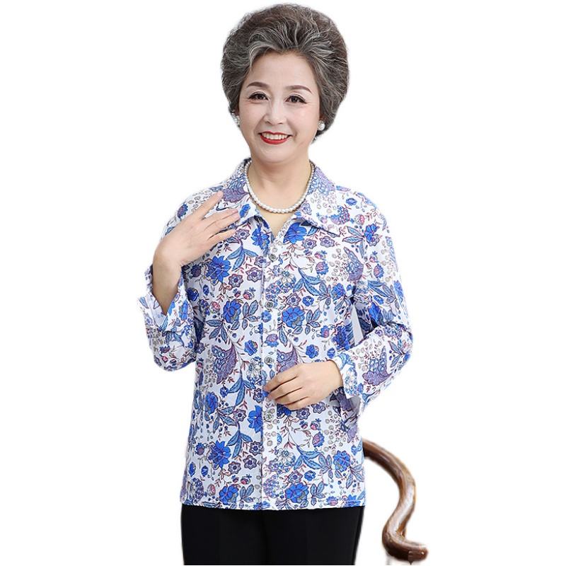 Quần áo mùa hè của mẹ, xuân, sơ mi dài tay, rộng thùng thình bà già 70 tuổi cho mẹ vợ và người