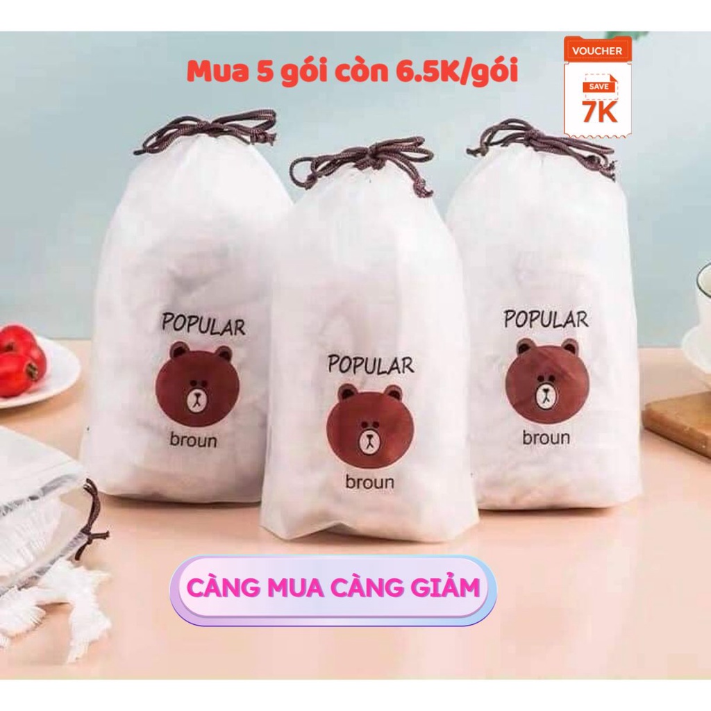 Set 100 màng bọc thức ăn co giãn hình gấu tiện dụng dễ dùng an toàn tiện lợi - túi bọc thực phẩm hợp vệ sinh đa năng