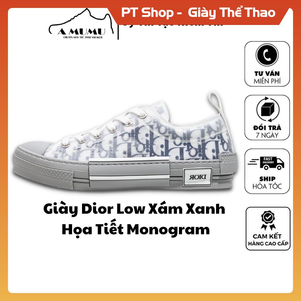 Giày Thể Thao Dior B23 Low Xám Xanh Hàng Cao Cấp Full Box,  Giày Sneaker Nam Nữ Dior B23 Họa Tiết Monogram PT Shop