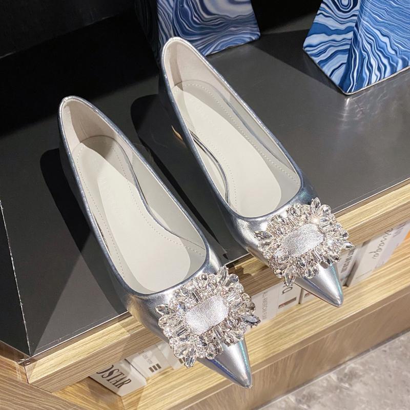 Giày Da Mềm Đế Thấp Đính Pha Lê Thời Trang Pháp 2023 Cho Nữ