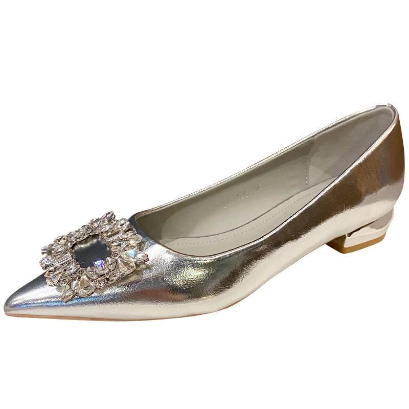 Giày Da Mềm Đế Thấp Đính Pha Lê Thời Trang Pháp 2023 Cho Nữ