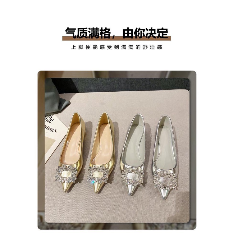 Giày Da Mềm Đế Thấp Đính Pha Lê Thời Trang Pháp 2023 Cho Nữ