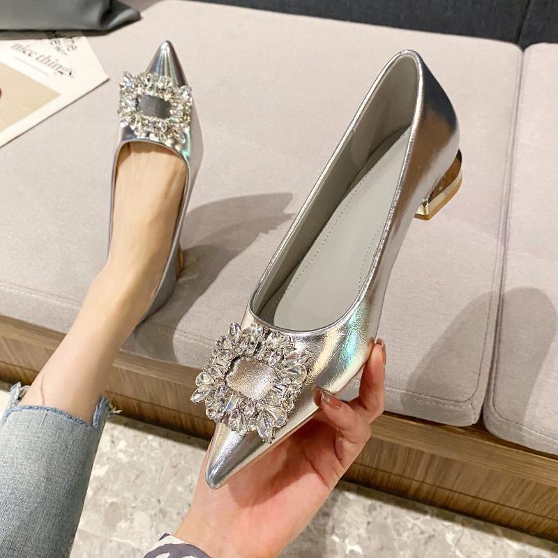 Giày Da Mềm Đế Thấp Đính Pha Lê Thời Trang Pháp 2023 Cho Nữ