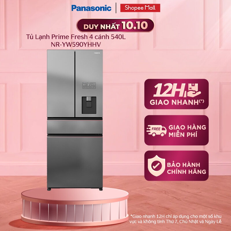 [TRẢ GÓP 0%] Tủ lạnh Panasonic 4 cánh 540L NR-YW590YHHV-Vô hiệu hóa 99.99%-Ngăn đông mềm siêu tốc