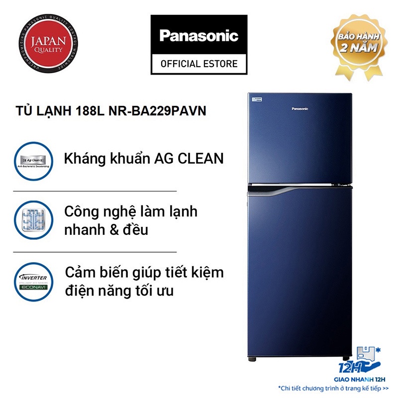 Tủ Lạnh Panasonic 188 Lít NR-BA229PAVN - Kháng khuẩn tinh thể bạc Ag+