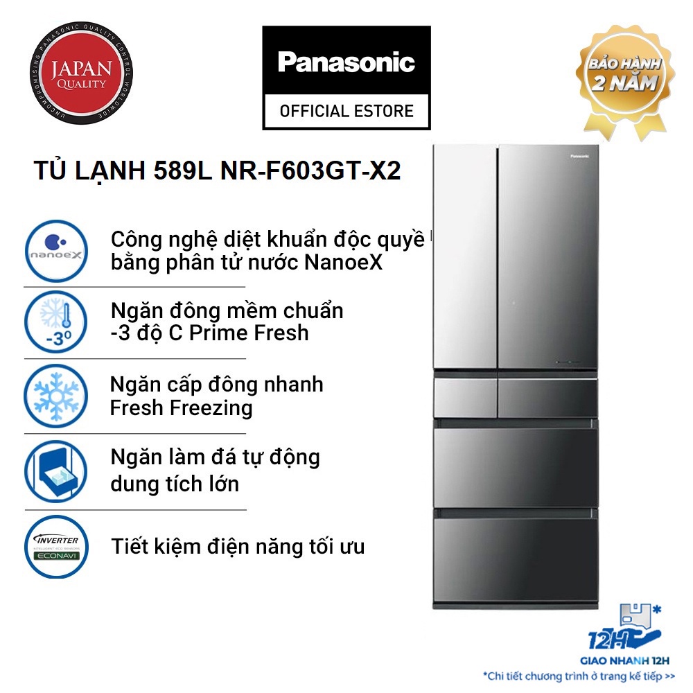 [TRẢ GÓP 0%] Tủ Lạnh 6 Cánh Panasonic 589 Lít NR-F603GT-X2 - Diệt khuẩn