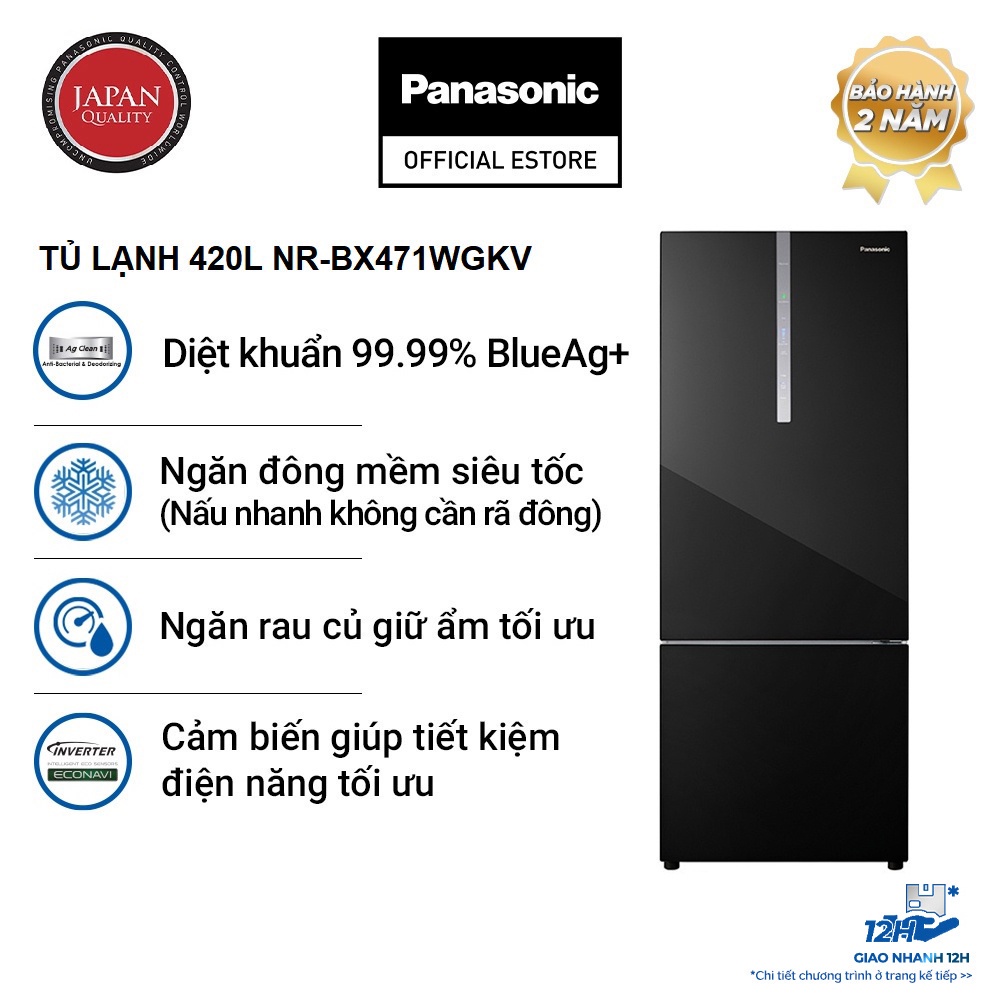 [TRẢ GÓP 0%] Tủ Lạnh Panasonic 420 lít NR-BX471WGKV ngăn đá dưới - Ngăn đông mềm