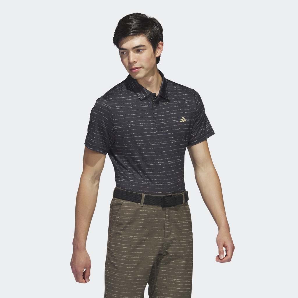 Adidas Đánh gôn Áo Polo Golf Khóa Kéo Kẻ Sọc Nam Đen IC1347