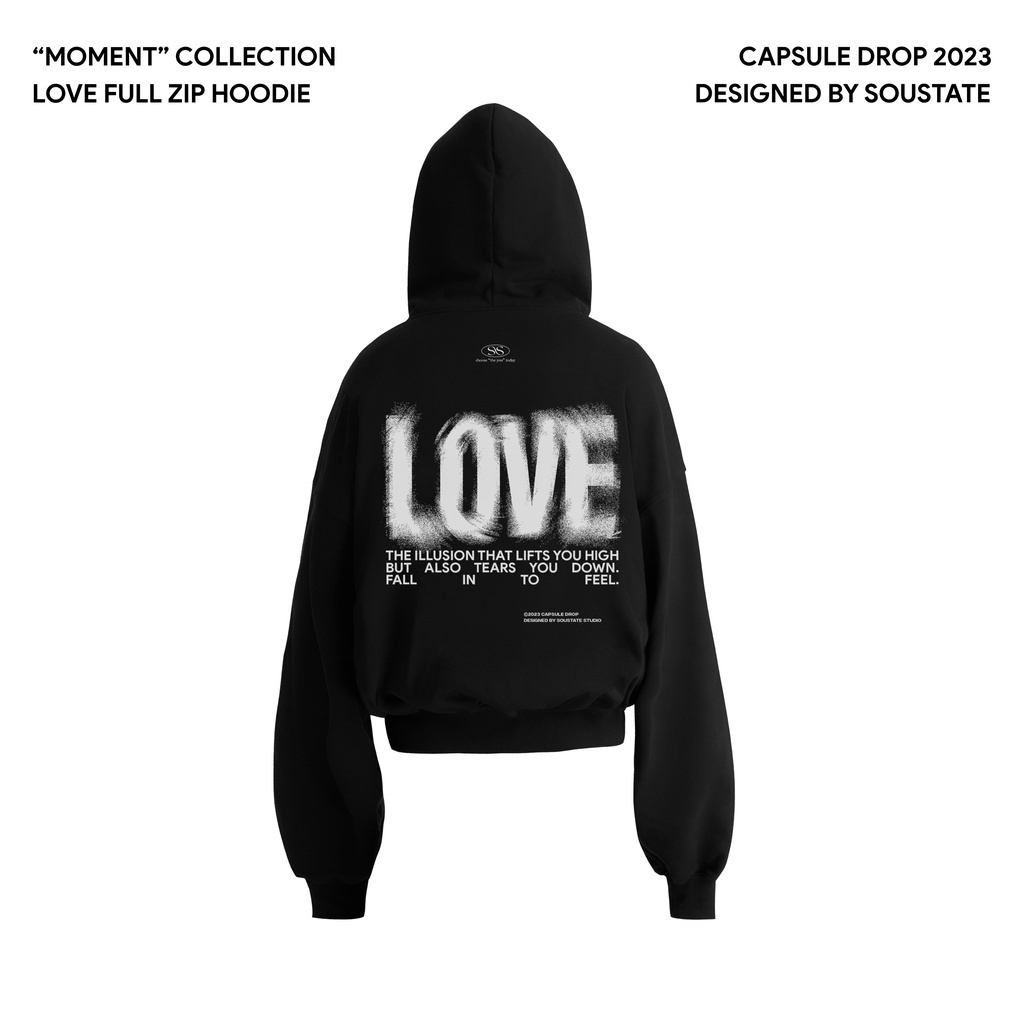 Áo Hoodie Fullzip Boxy "Love" 100% Cotton  - SOUSTATE Chính Hãng