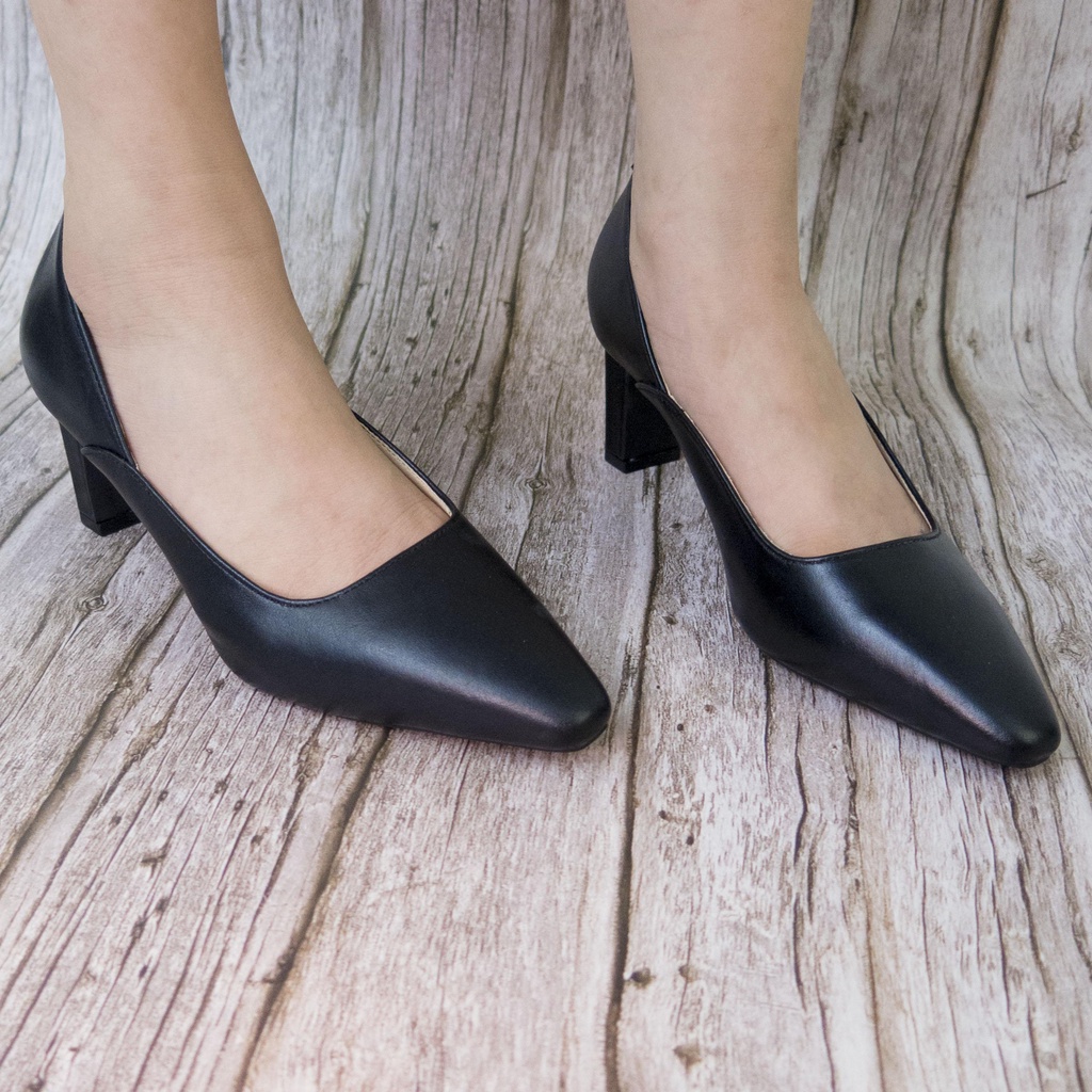 Cao gót da thật mũi vuông