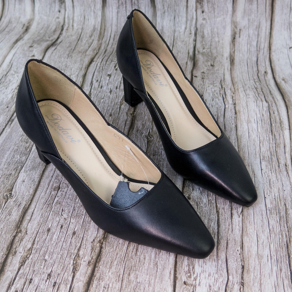 Cao gót da thật mũi vuông