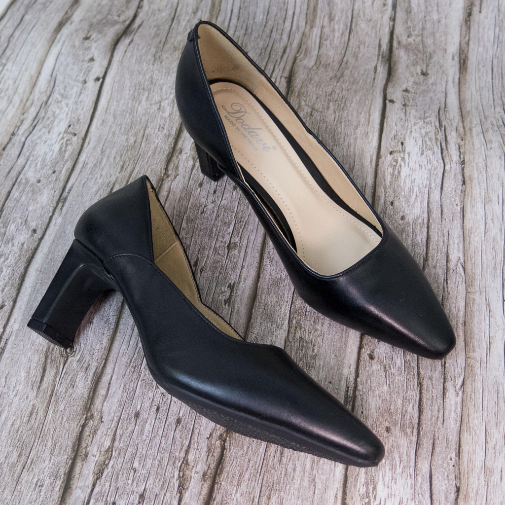 Cao gót da thật mũi vuông