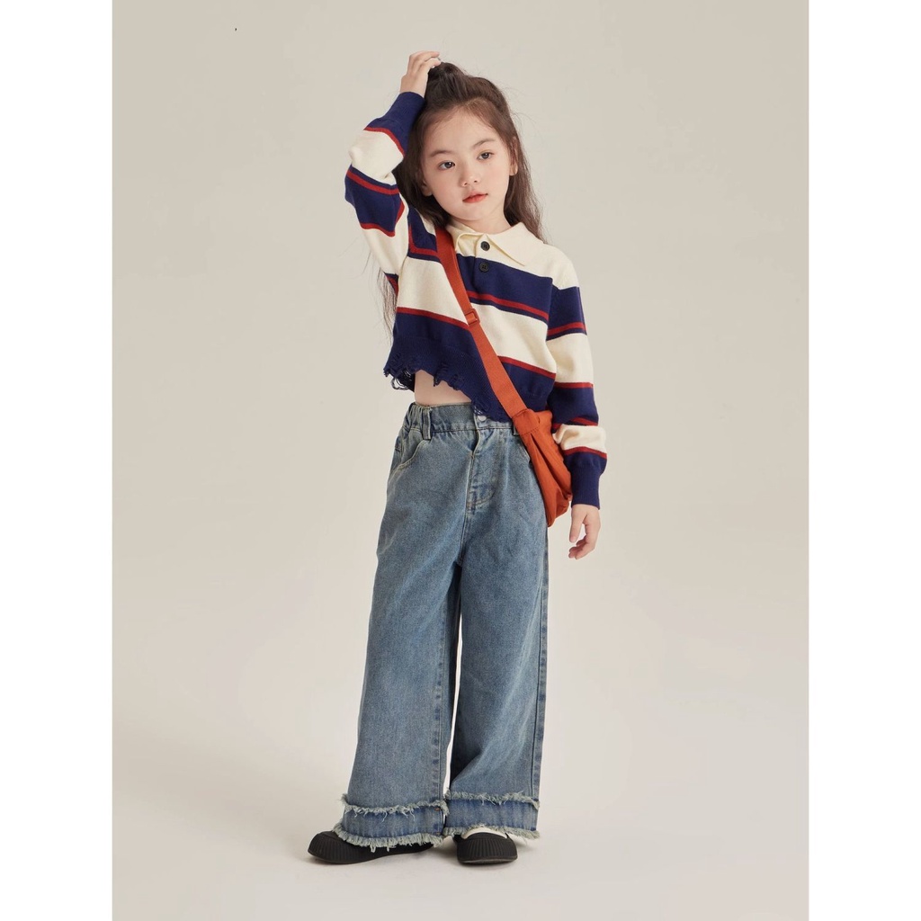 Hàng Mới Về Áo sweater polo Dệt Kim Thời Trang Mùa Thu 2023 Mới Cho Bé Gái