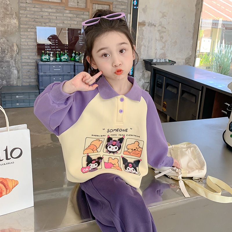 Xinxin ~ Áo sweatshirt Tay Dài Màu Tím Phong Cách Châu Âu Thời Trang Mùa Thu 2023 Mới Cỡ Lớn Phong Cách kuromi Cho Bé Gái