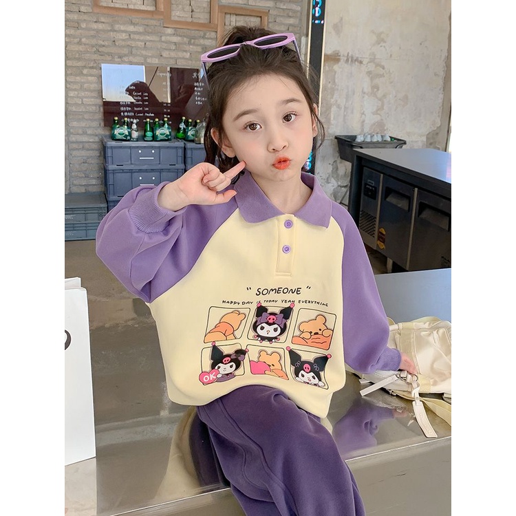 Xinxin ~ Áo sweatshirt Tay Dài Màu Tím Phong Cách Châu Âu Thời Trang Mùa Thu 2023 Mới Cỡ Lớn Phong Cách kuromi Cho Bé Gái