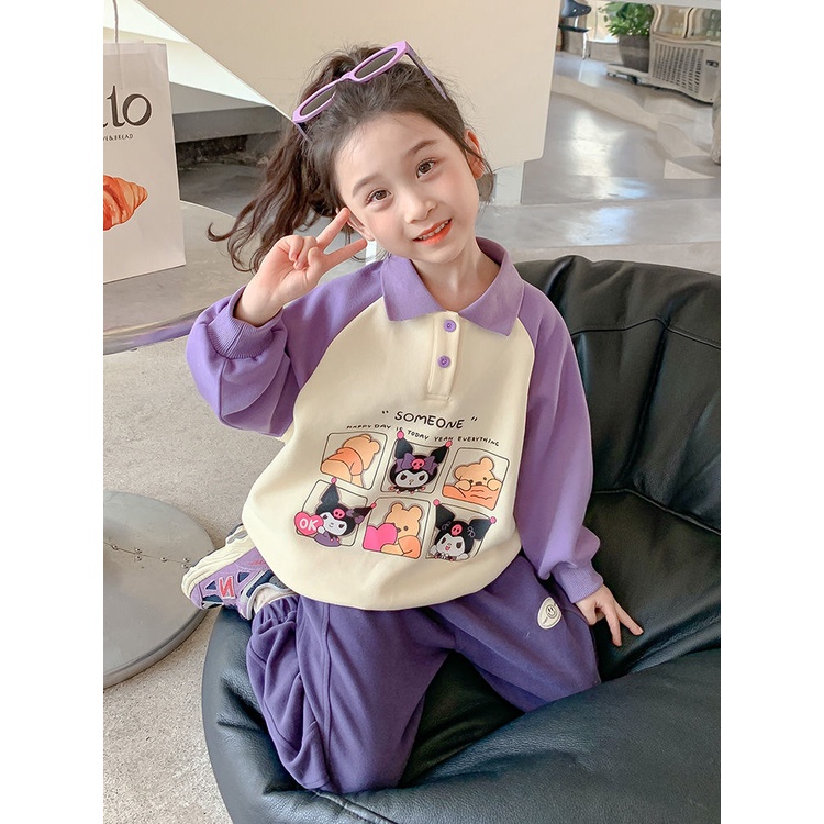 Xinxin ~ Áo sweatshirt Tay Dài Màu Tím Phong Cách Châu Âu Thời Trang Mùa Thu 2023 Mới Cỡ Lớn Phong Cách kuromi Cho Bé Gái