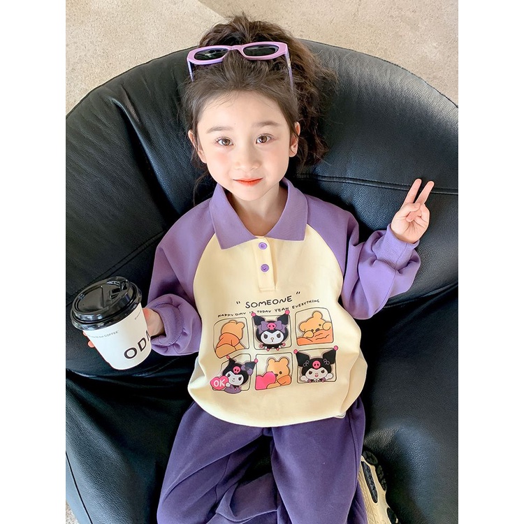 Xinxin ~ Áo sweatshirt Tay Dài Màu Tím Phong Cách Châu Âu Thời Trang Mùa Thu 2023 Mới Cỡ Lớn Phong Cách kuromi Cho Bé Gái