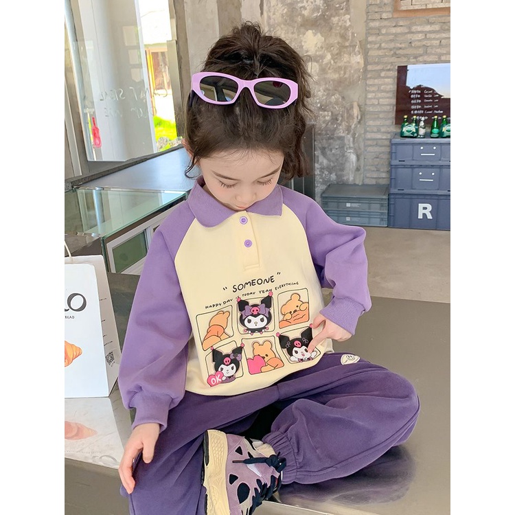 Xinxin ~ Áo sweatshirt Tay Dài Màu Tím Phong Cách Châu Âu Thời Trang Mùa Thu 2023 Mới Cỡ Lớn Phong Cách kuromi Cho Bé Gái