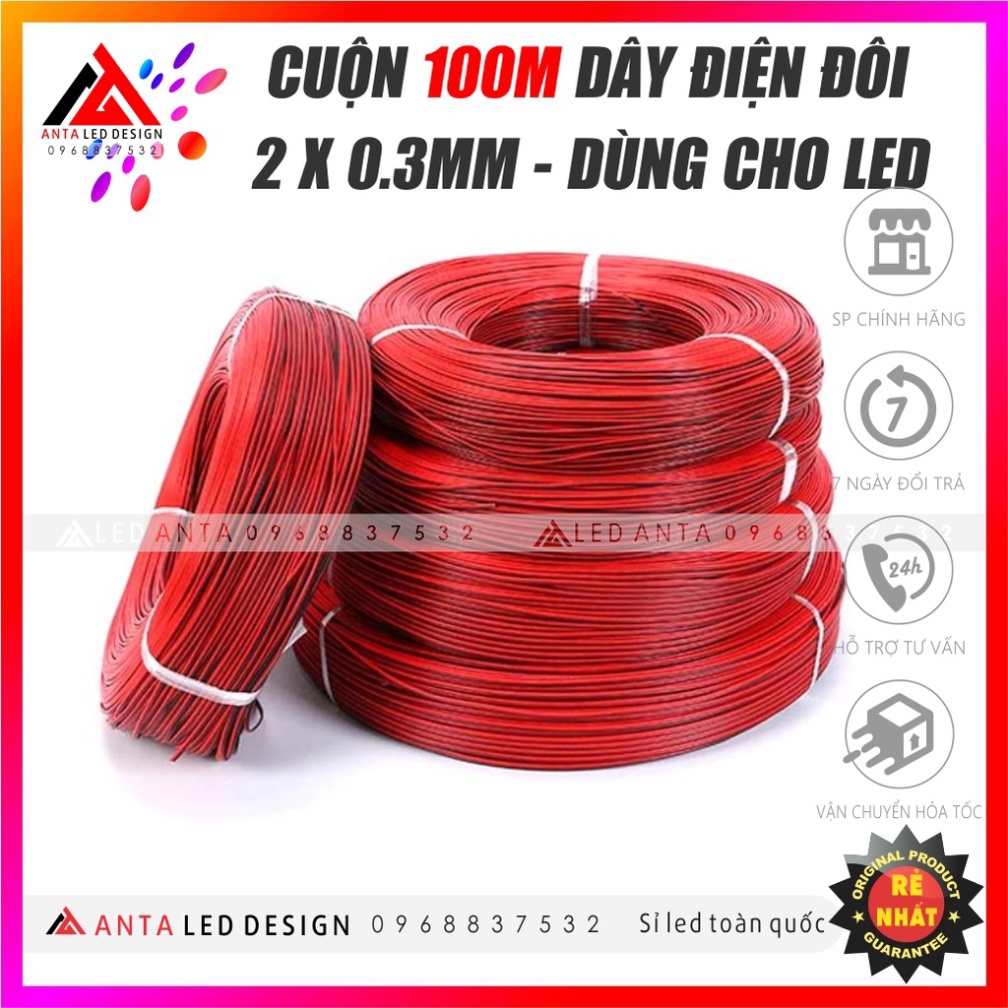 Cuộn dây điện đôi 100m - dây điện đôi đỏ đen 0.3mm chuyên.