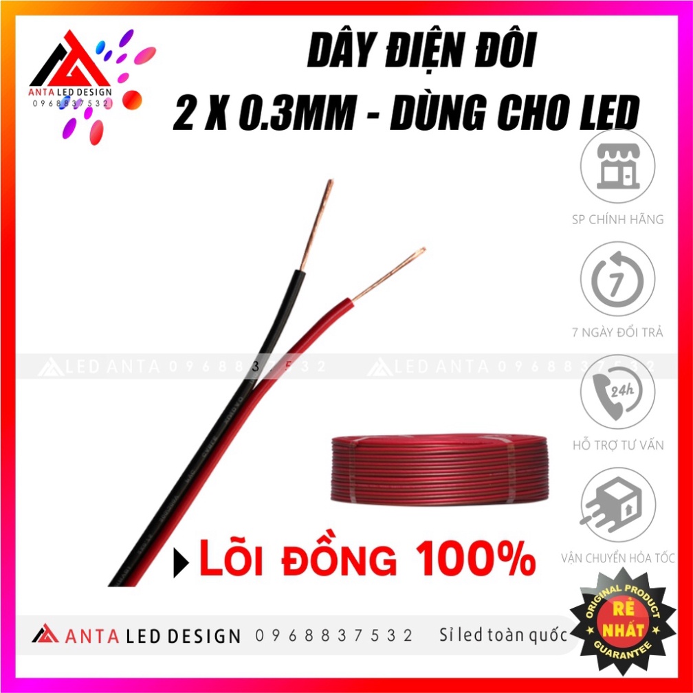 Cuộn dây điện đôi 100m - dây điện đôi đỏ đen 0.3mm chuyên.