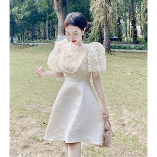  Đầm dự tiệc phối ren xòe tay phồng cổ tròn 🌵40-65KG🌵 bigsize đầm trắng công chúa đi đám cưới cao cấp xòe dài BUNNY 