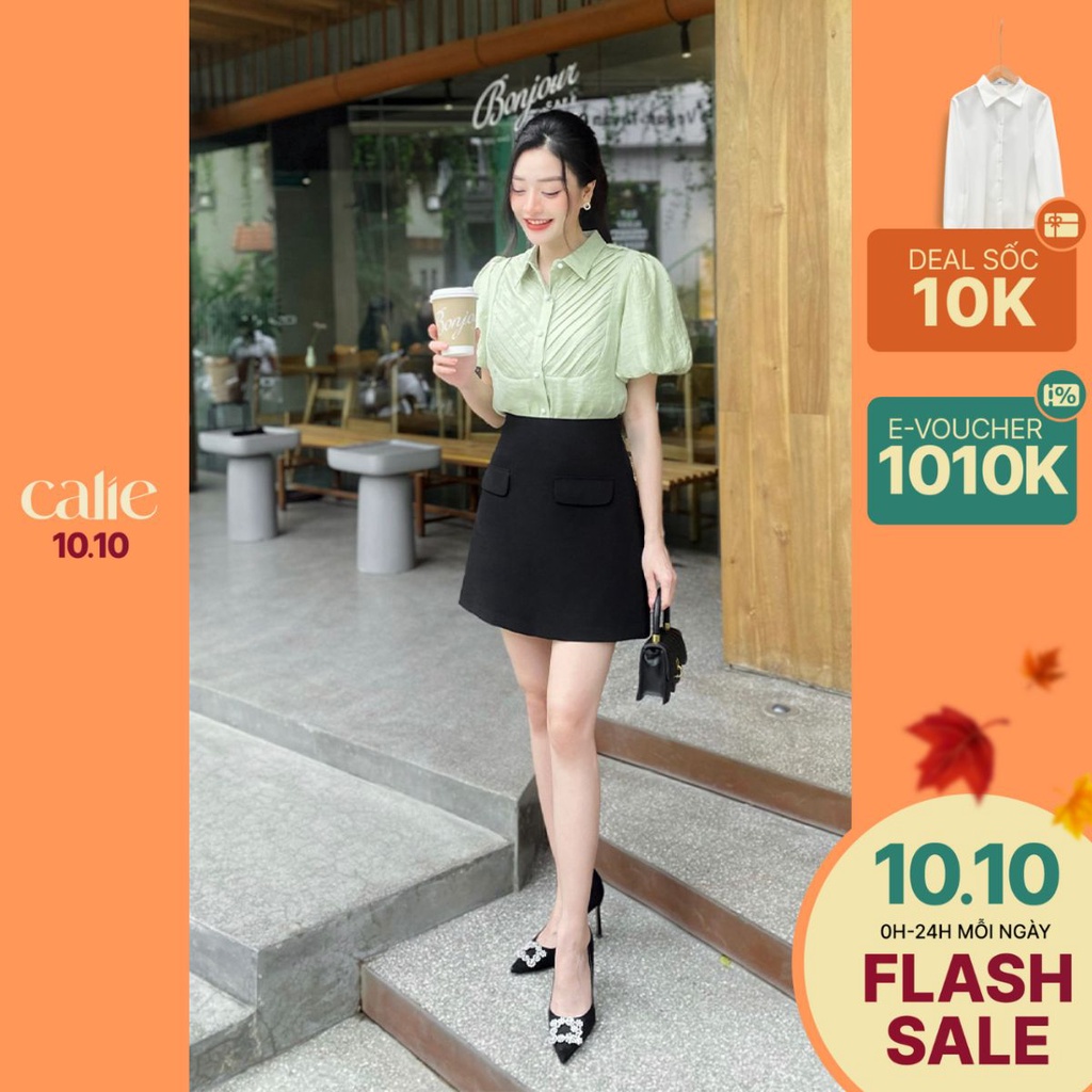 Chân váy A basic 2 nắp túi bên sườn Calie CA065