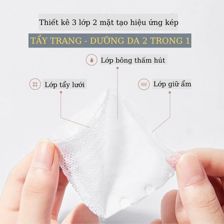 Bông Tẩy Trang 3 Lớp Cotton Pads 222 miếng Sợi Bông Tự Nhiên Thấm Hút Tốt An Toàn Cho Da tiện lợi