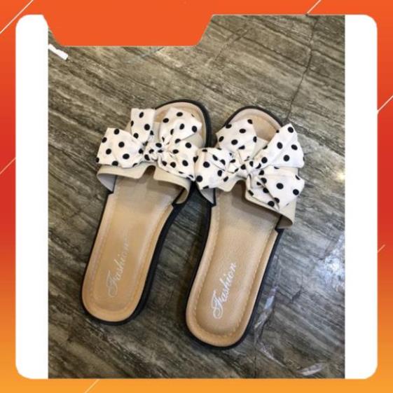 Dép Nữ Đế Bằng Đính Nơ Hoạ Tiết chấm bi chữ H dễ thương