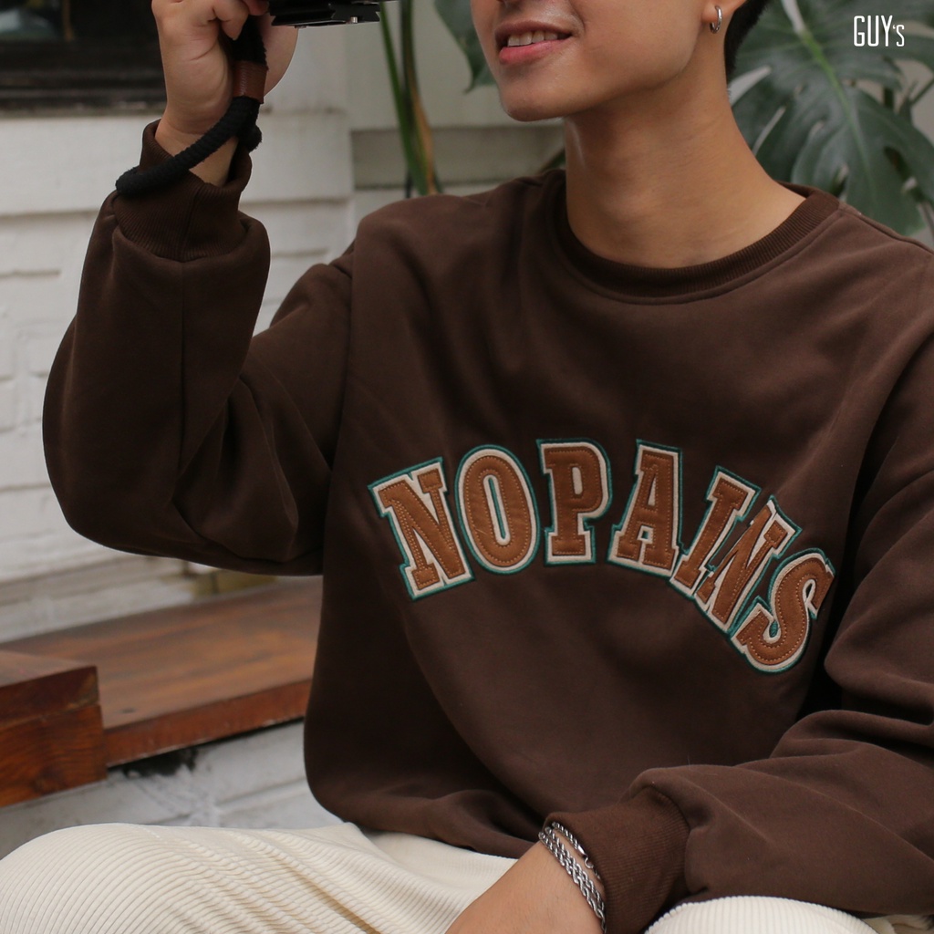 Áo Sweatshirt Nỉ Dài Tay Unisex NOPAINS GUY's Closet - Form Rộng Oversize In Hình, Chất Nỉ Da Cá Chân Cua Mềm Mịn
