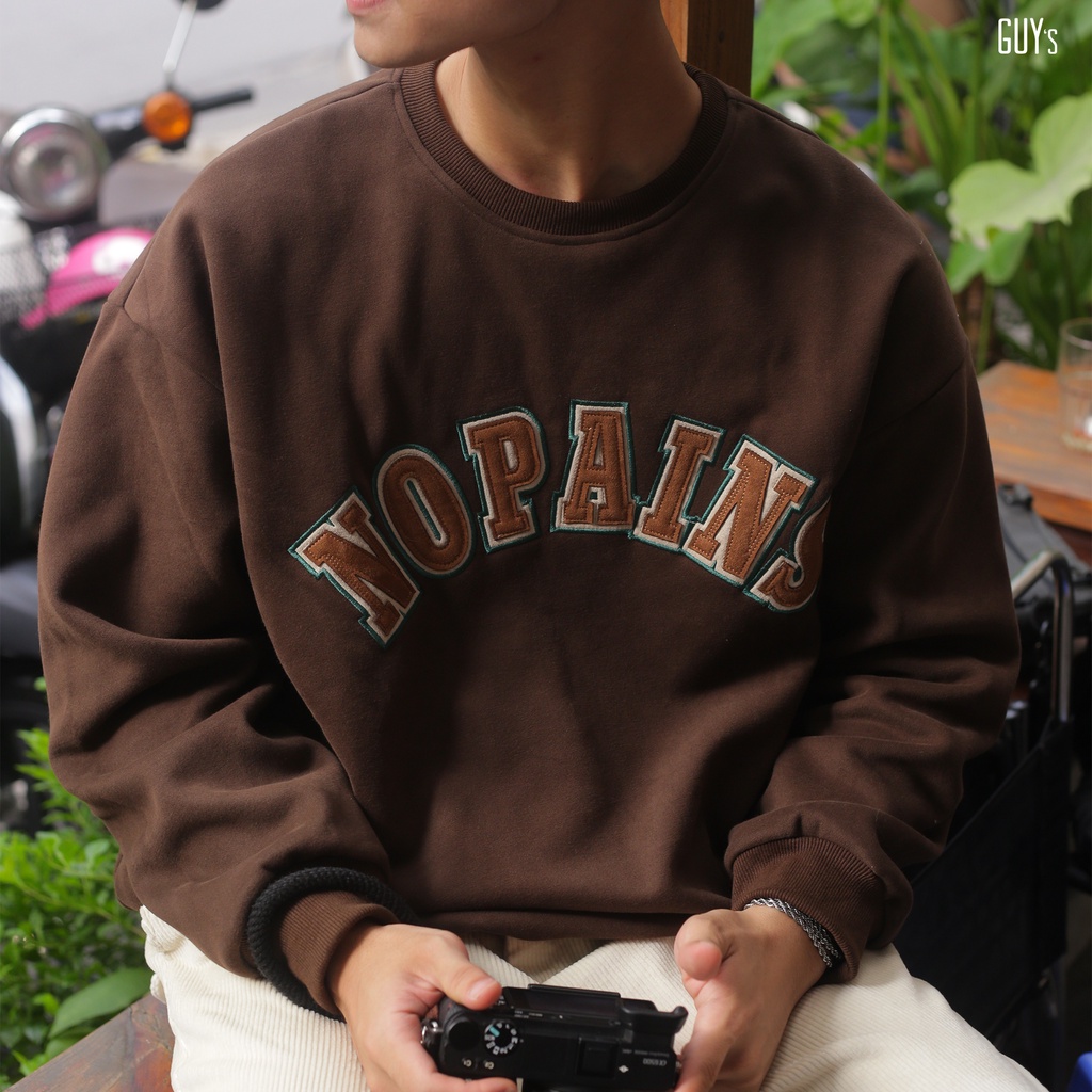 Áo Sweatshirt Nỉ Dài Tay Unisex NOPAINS GUY's Closet - Form Rộng Oversize In Hình, Chất Nỉ Da Cá Chân Cua Mềm Mịn