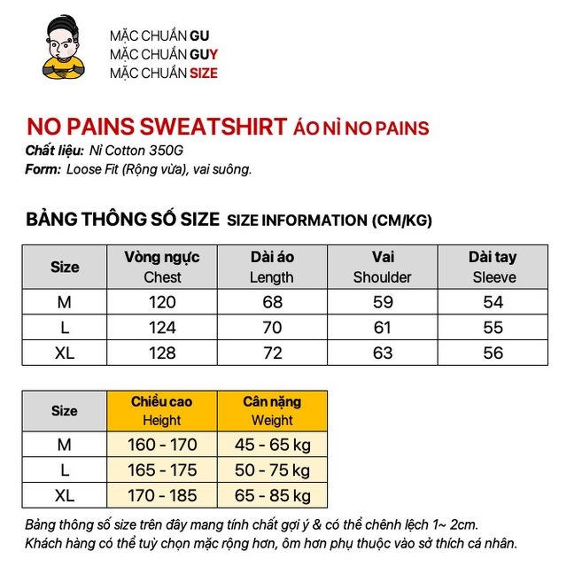 Áo Sweatshirt Nỉ Dài Tay Unisex NOPAINS GUY's Closet - Form Rộng Oversize In Hình, Chất Nỉ Da Cá Chân Cua Mềm Mịn