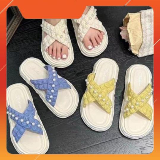 Dép nữ đính hạt quai chéo màu patsel siêu đẹp