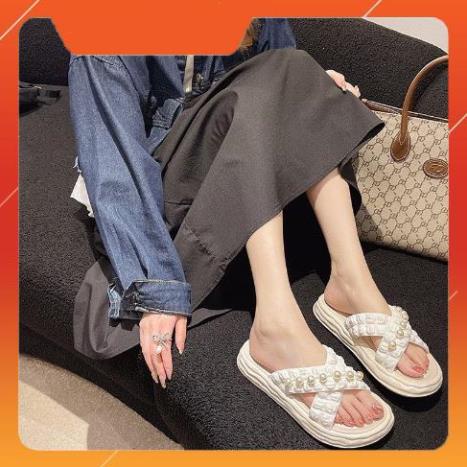 Dép nữ đính hạt quai chéo màu patsel siêu đẹp