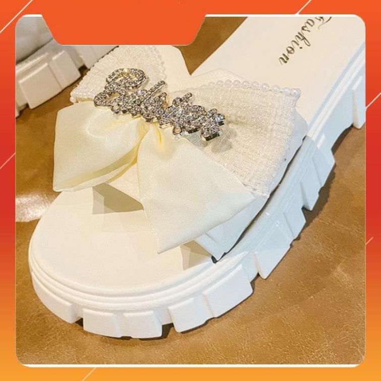 Dép Nữ Quai Ngang Đính Nơ Chữ Độn Đế Răng Cưa Siêu Đẹp