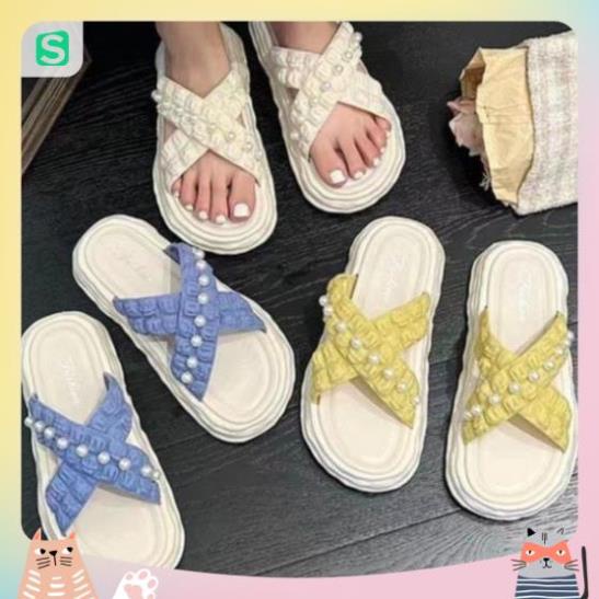 Dép nữ đính hạt quai chéo màu patsel siêu đẹp