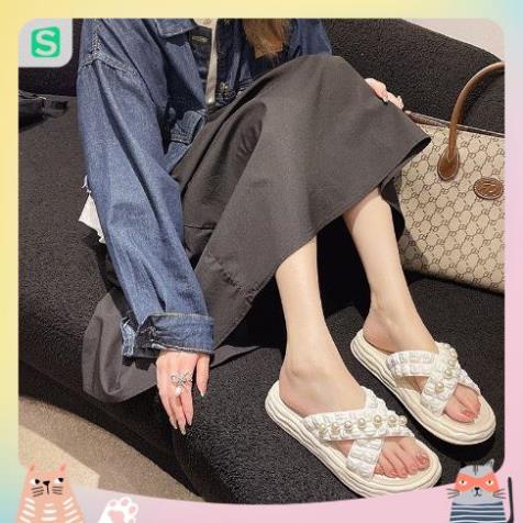 Dép nữ đính hạt quai chéo màu patsel siêu đẹp