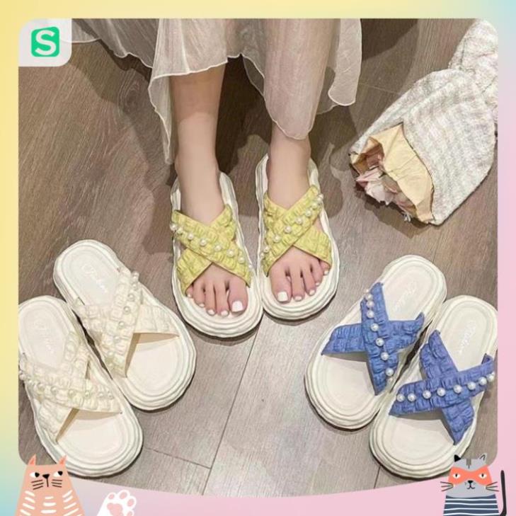 Dép nữ đính hạt quai chéo màu patsel siêu đẹp