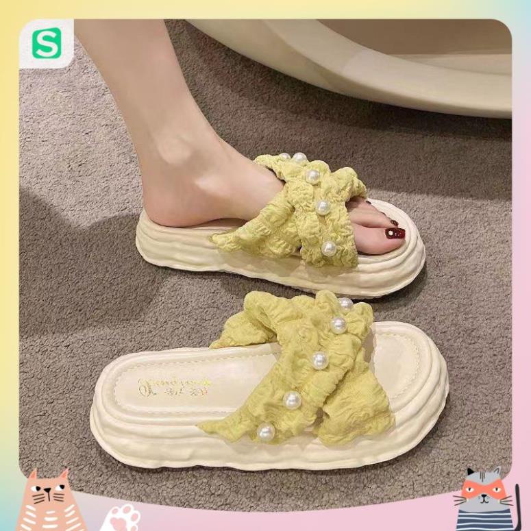 Dép nữ đính hạt quai chéo màu patsel siêu đẹp