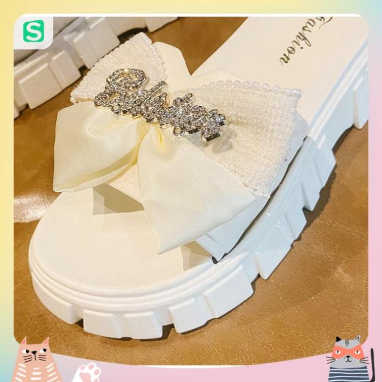 Dép Nữ Quai Ngang Đính Nơ Chữ Độn Đế Răng Cưa Siêu Đẹp