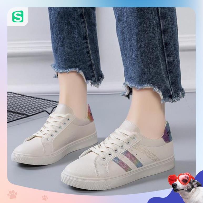 Giày thể thao nữ đế bằng màu trắng thời trang cho nữ năm 2023 Mã 8711