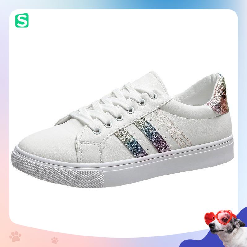 Giày thể thao nữ đế bằng màu trắng thời trang cho nữ năm 2023 Mã 8711