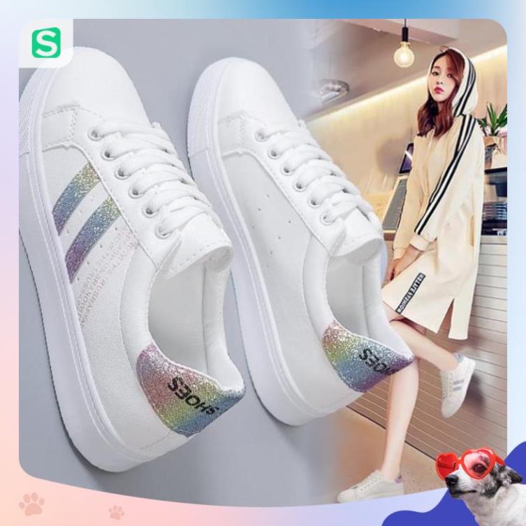 Giày thể thao nữ đế bằng màu trắng thời trang cho nữ năm 2023 Mã 8711