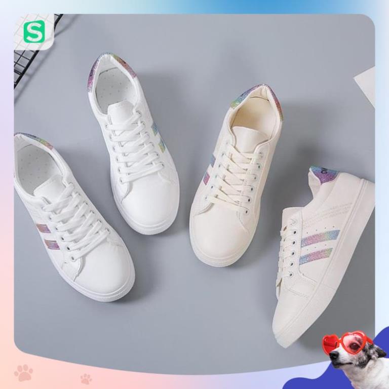 Giày thể thao nữ đế bằng màu trắng thời trang cho nữ năm 2023 Mã 8711